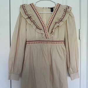 Forever 21 Cream Long Sleeve Dress with Red Accents